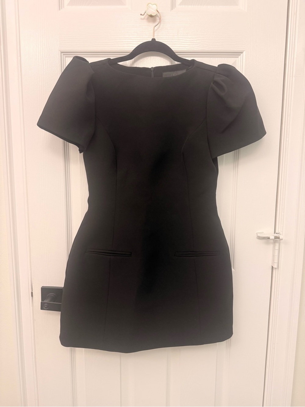 Zara Black Puff-Sleeve Mini Dress
